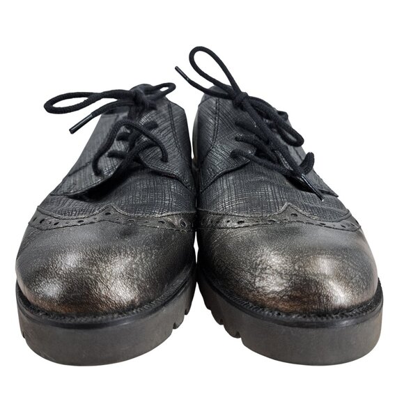 Remonte Wingtip Lace Up Oxford Shoes Size 38 US 7 Black Silver Metallic - Picture 2 of 11